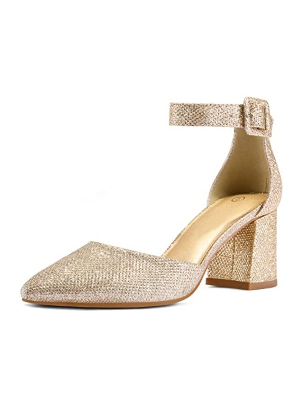 Pointed Toe Low Chunky Heel Ankle Strap Dress Pump Shoes